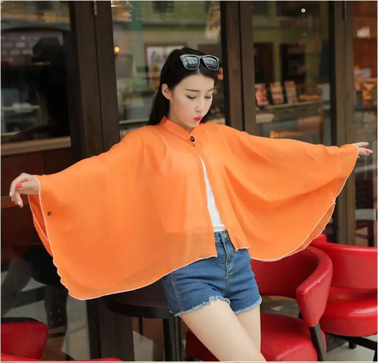 2021 Summer Women Sun Protection Clothing Solid Color Chiffon UV SunScreen Sun Protection Shawl Female