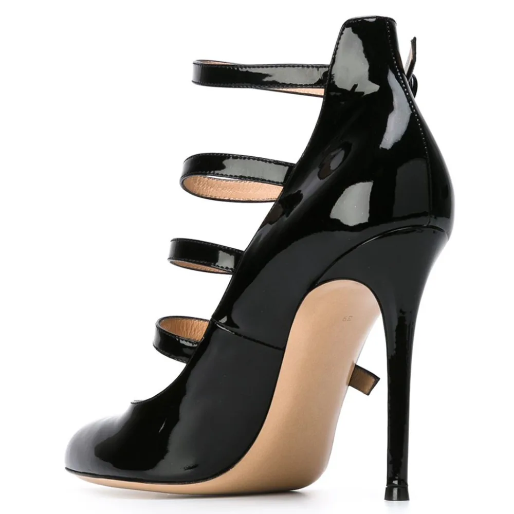 Черные туфли лодочки с острым носком из лакированной кожи тройной пряжкой