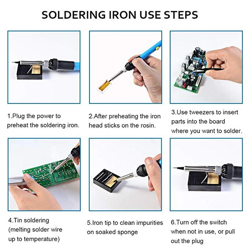 soldering iron electronic kit 60W adjustable temperature welding tool 5 pieces tip solder | Инструменты