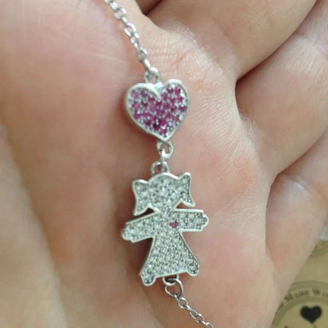 pink heart and girl Красивые 925 пробы серебряные браслеты с фигурками для маленьких мальчиков и девочек элегантные ювелирные изделия для женщин и мам - Окраска металла: pink heart and girl