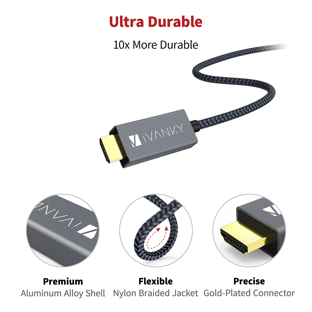 [Пожизненная гарантия] iVANKY 1080P @ 60Hz Mini DisplayPort to HDMI кабель 6.6ft Thunderbolt для MacBook Air
