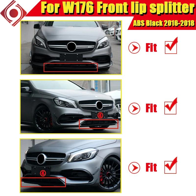 W176 бампер передний губы разветвители ABS черный автомобиль Стайлинг для Mercedes Benz A класс A180 A200 A45AMG вид передний губы разветвители 16-18