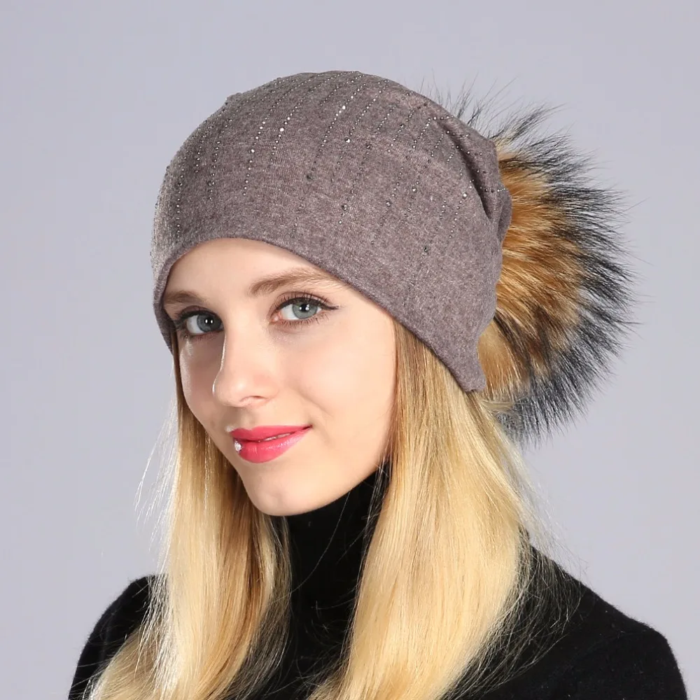 Geebro женские осенние круглые стразы хлопок головные уборы Beanies шапка из