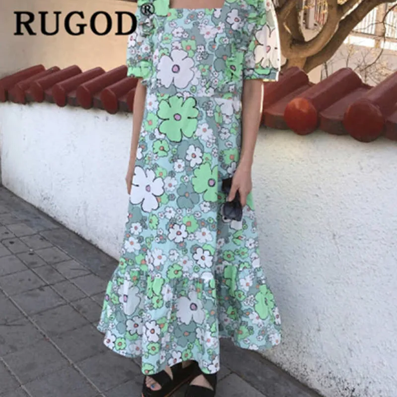 RUGOD элегантное женское платье с цветочным принтом Модное Длинное Платье макси