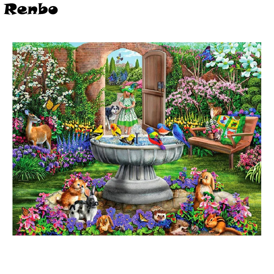 

5D Diamond Painting Cross Stitch square Diamond Embroidery garden landscape Full Drill resin Pictures Pastes Diamond Mosaic girl