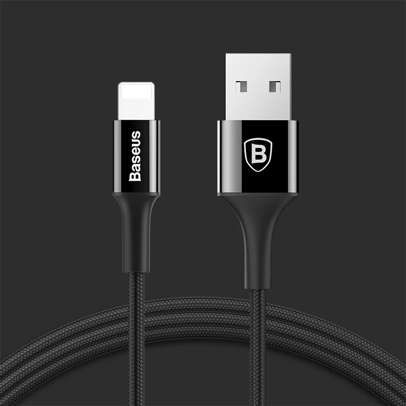 Черный Usb-кабель для зарядки Baseus для iPhone X, 8, 7, 6, кабель для быстрой зарядки для iPad, iPhone, usb-кабель для зарядки, кабель для передачи данных - Цвет: Черный