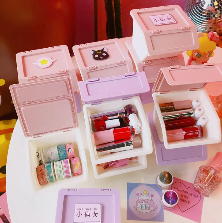 1 шт. Kawaii Сейлор Мун кошка крылья звезда Розовая пантера квадратная коробка для хранения канцелярских принадлежностей клип Ювелирные изделия пластиковый чехол держатель для карт