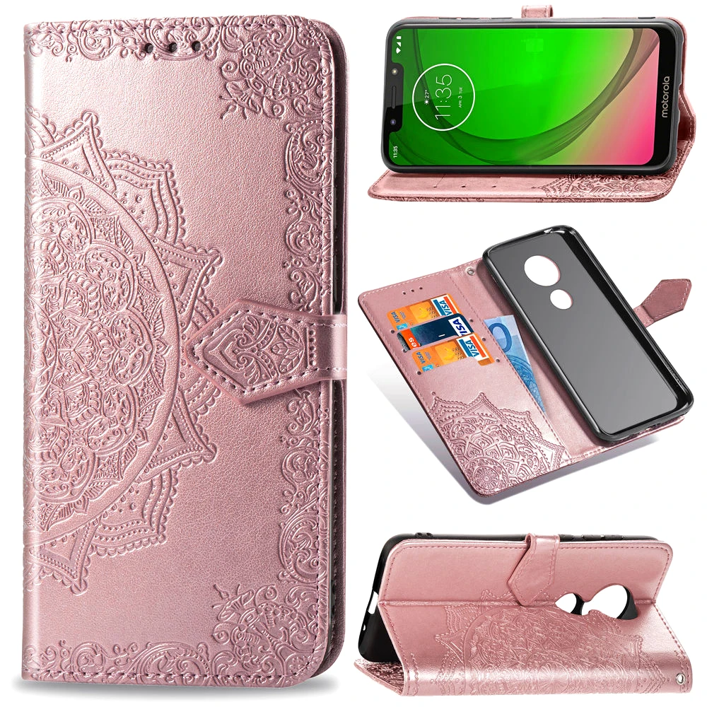 

For Cover Motorola Moto G7 Play Case Embossed Printed Leather Wallet Flip Cover Silicone Phone Bag Case For Moto G7 Play Coque