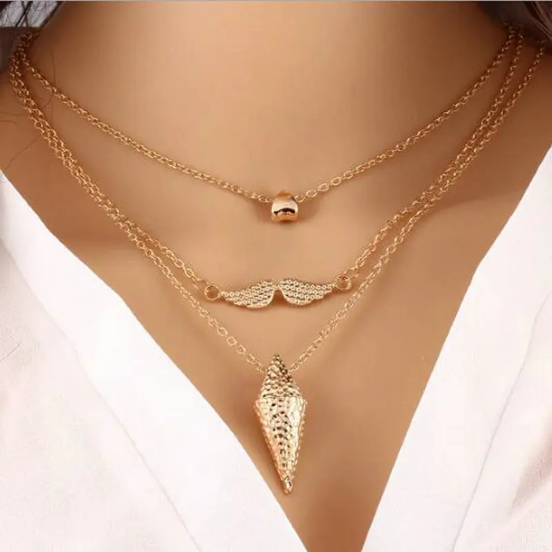 Tide Любовь Усы ожерелье Темперамент Многослойные металла высокого класса моды