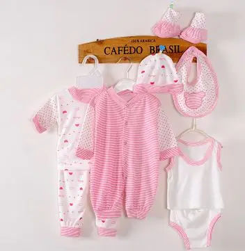 1setpink Новорожденных Детская Одежда Из Хлопка Ребенка Комбинезон Шапки Перчатки Нагрудники Детская Одежда Наборы Для 0-9Month Детские Комбинезон Подарки для новорожденных сувениры ползунки - Цвет: 1setpink