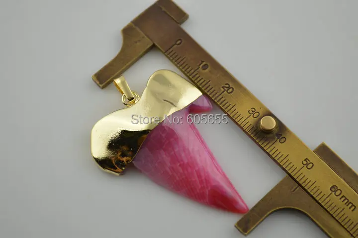 Позолоченные Зубы Акулы Формы Шкентель Розовый и Желтый Камень Подвески Мода