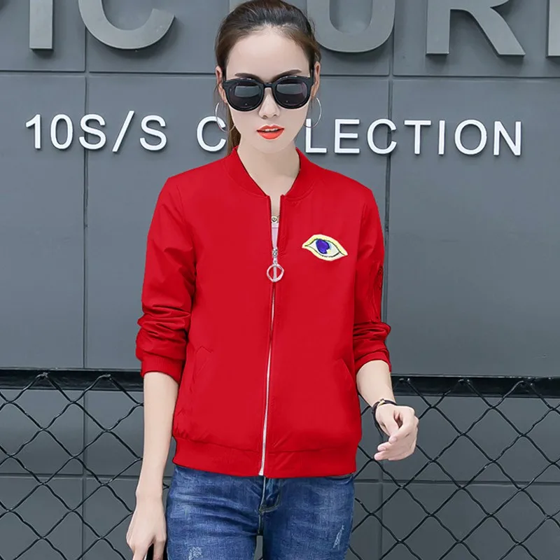 Women Bomber Jacket 2018 Fall Female Embroidered Coat Lady Fashion Casual Long Sleeve Eyes Bordadas Jaqueta Mujer | Женская одежда