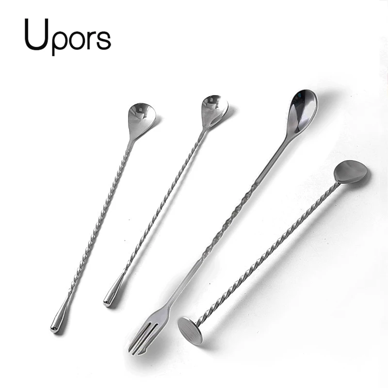 

UPORS 10Pcs 10/11/12/13 inch Bar Spoon Stainless Steel Cocktail Muddler Spoon Cocktail Shaker Mixing Spoon Bartender Tools