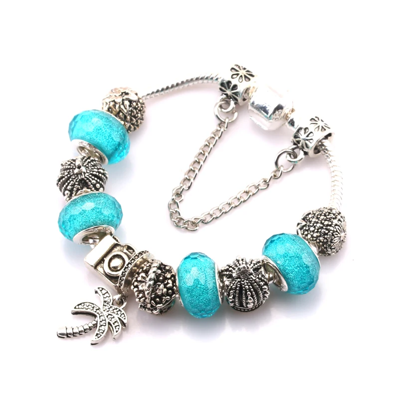 Женский очаровательный браслет JUNESNOW3 посеребренный кулон с кокосовой пальмой