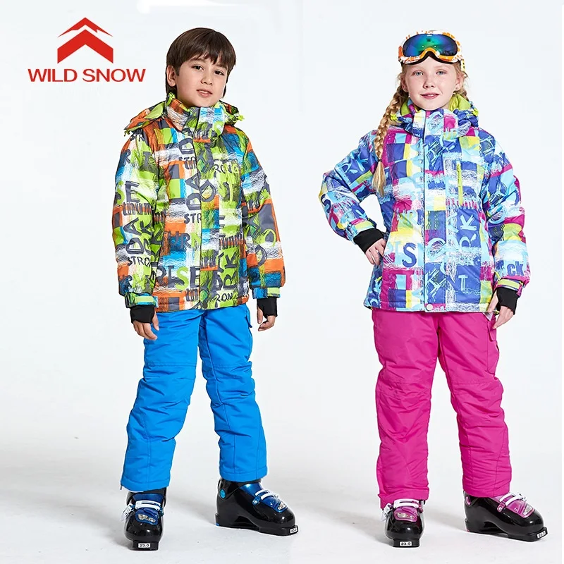 WILD SNOW Warm Kids Ski Suit Boys Girls Jacket Pants Waterproof Windproof Snowboarding Winter Children's Skiing Suits | Спорт и