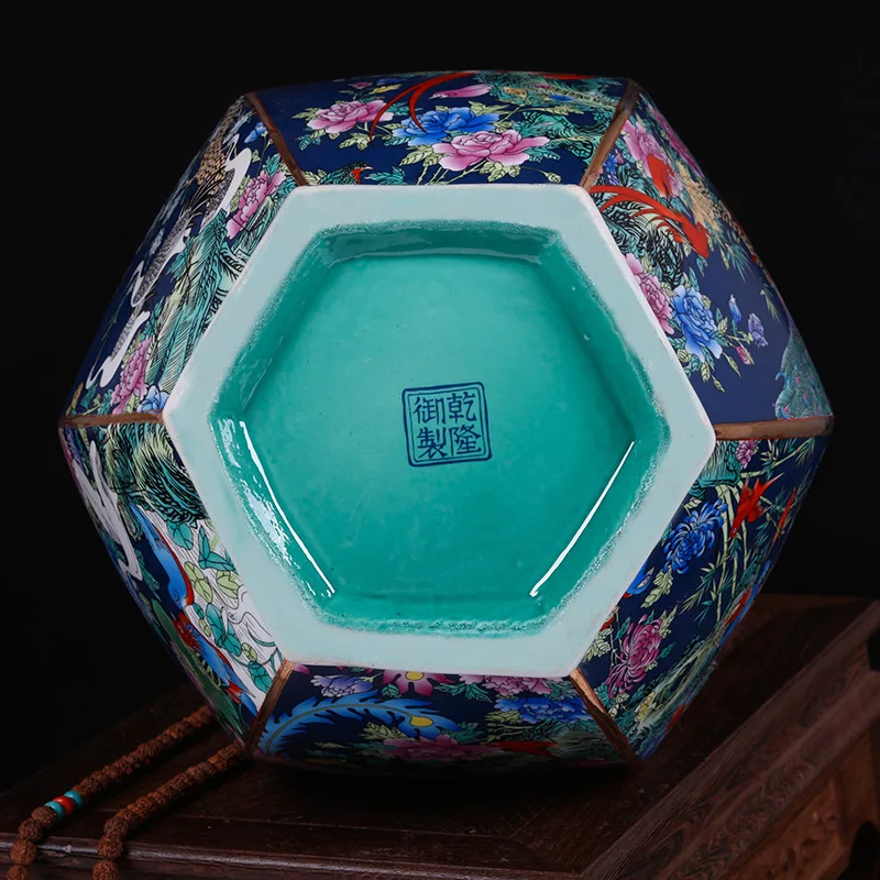 Цзиндэчжэнь Qianlong эмалированная Античная Шестигранная высокая ваза напольные