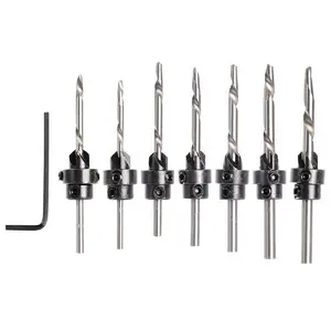 Набор сверл с зенкером, 7 шт., с запорными воротниками и гаечным ключом, идеально подходит для дерева