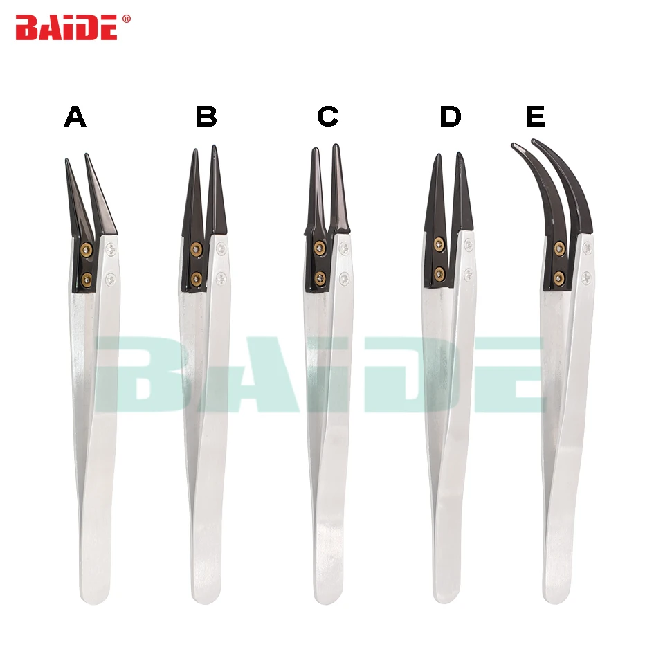 Антистатический пинцет с керамическими наконечниками ручкой из нержавеющей