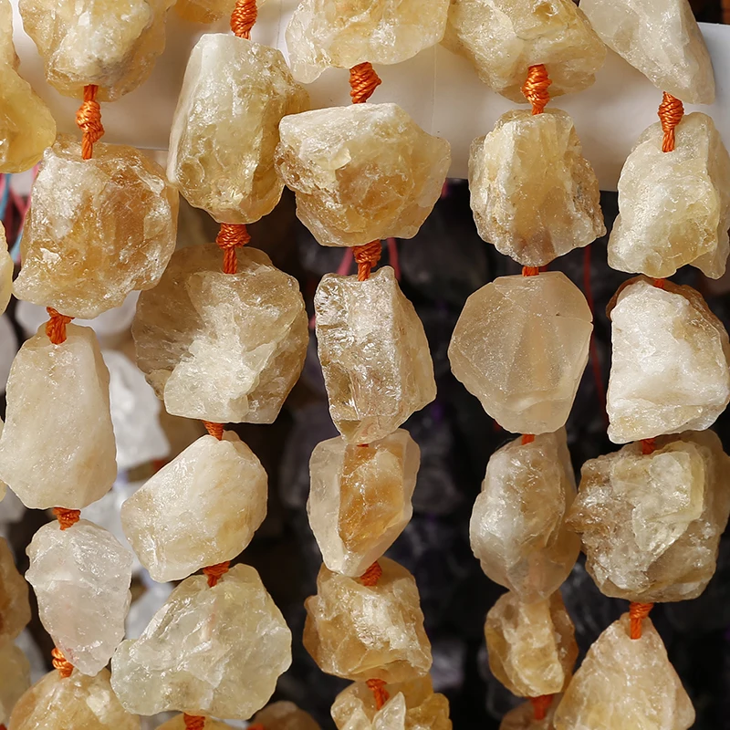 Natural Raw Rough Ametyst Citrin e Crystal Quartz 40cm Strand about 15 Beads Chunky Nugget Unpolished Drusy Rock Central Drilled
