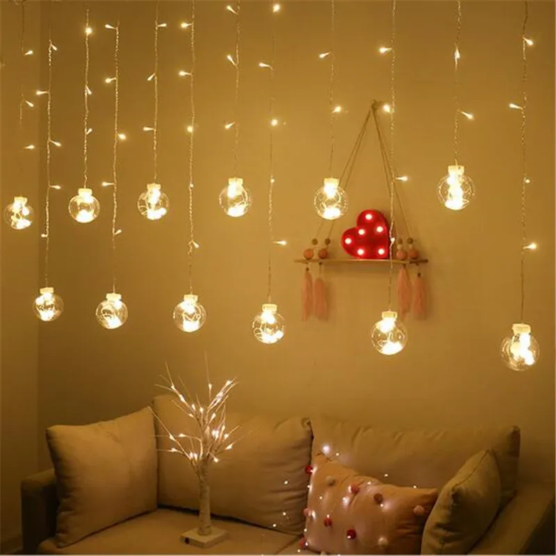 

108 Leds Ball Christmas String Lights EU/US Plug Holiday Light Curtain Wish Fairy Light Birthday X-mas Romantic Light Party Lamp