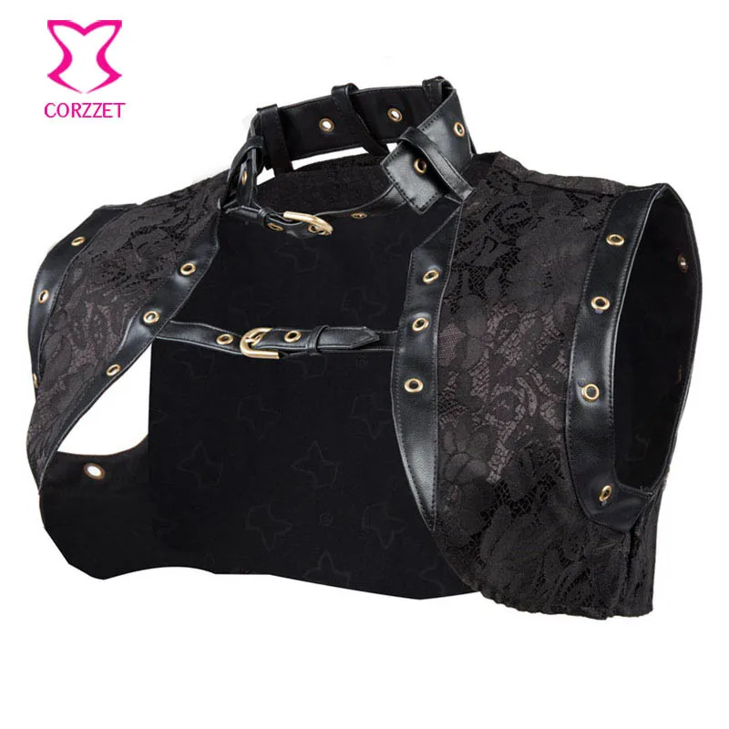 Корсет женский без рукавов из жаккардовой и искусственной кожи с высокой