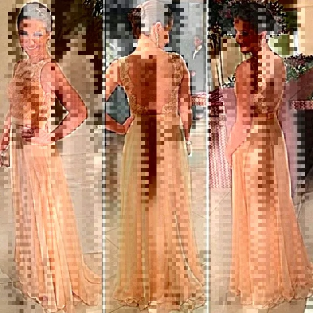 Vestidos De Fiesta Peach Long Chiffon A-Line Formal Evening Gowns Nude Back Lace Prom Dresses LQ4889 |