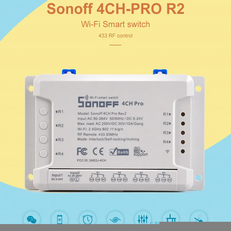 Смарт переключатель Sonoff 4ch R2 PRO 4 канала 433 МГц 2 4G Wi Fi пульт дистанционного