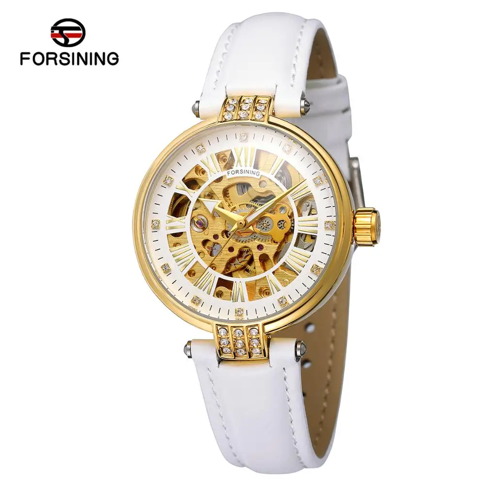 

Forsining Women's Beautiful Design Skeleton Dial Automatic Movement Quality Genuine Leather Strap Stylish Wristwatch FSL8175M3