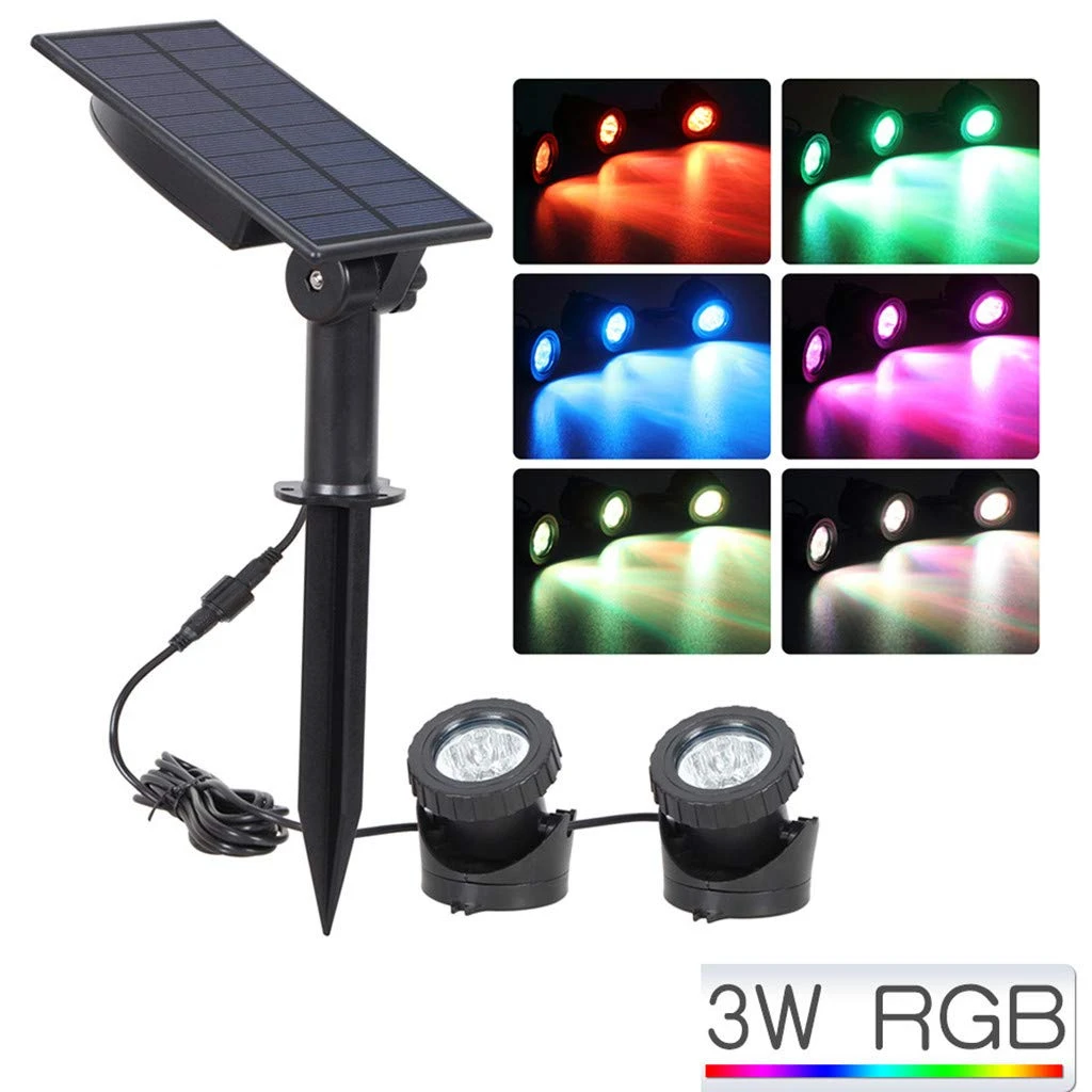 2 Light on RGB Binval Солнечный подводный светильник Фонтан лампа RGB Светодиодный точечный светильник IP68 бассейн светильник s для сада фонтан Пруд украшения бассейна - Испускаемый цвет: 2 Light on RGB