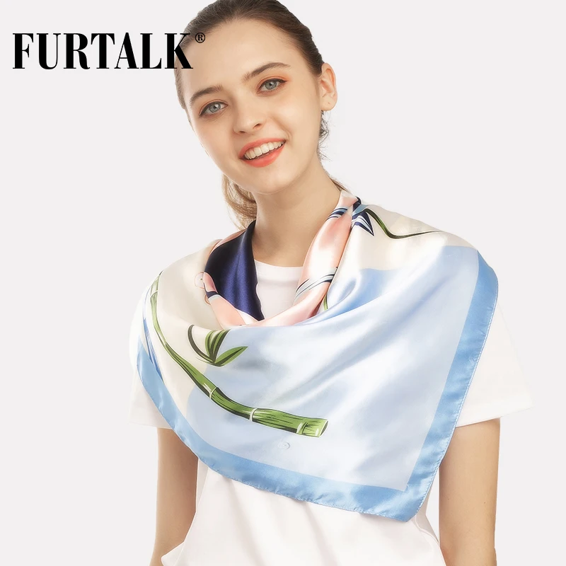 FURTALK 90*90 см роскошный бренд женский атласный шелковый шарф женский европейский стиль с принтом на голову квадратные шарфы летние шали для дам