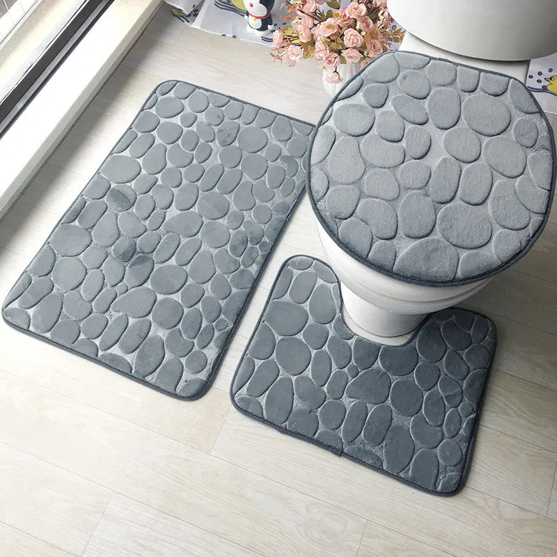 Stone Gray Модная Нескользящая крышка для унитаза, коврик для ванной, Набор ковриков для ванной комнаты и унитаза, покрытие для унитаза, коврик для пола, 3 шт, синий, белый, фиолетовый - Цвет: Stone Gray