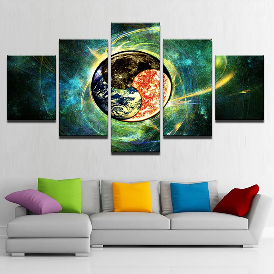 Гостиная HD с Современная живопись 5 PiecePcs Инь земли модульный Декор Плакат Картина