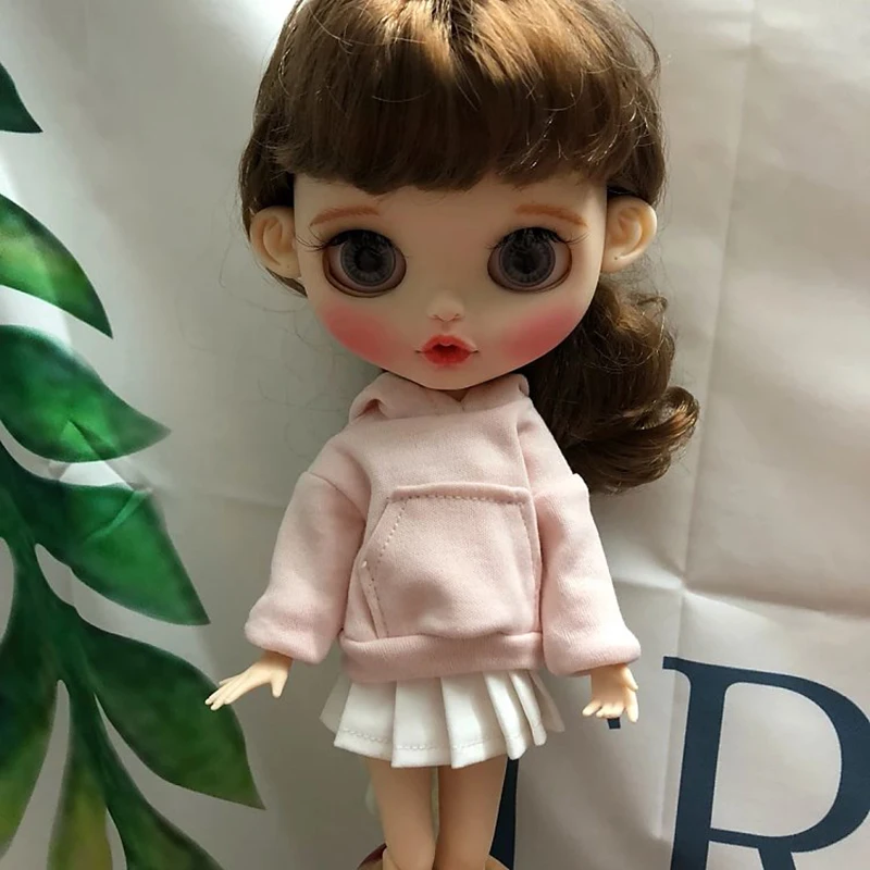 1 шт. розовая толстовка с капюшоном модные флисовые карманом для blulth Licca куклы