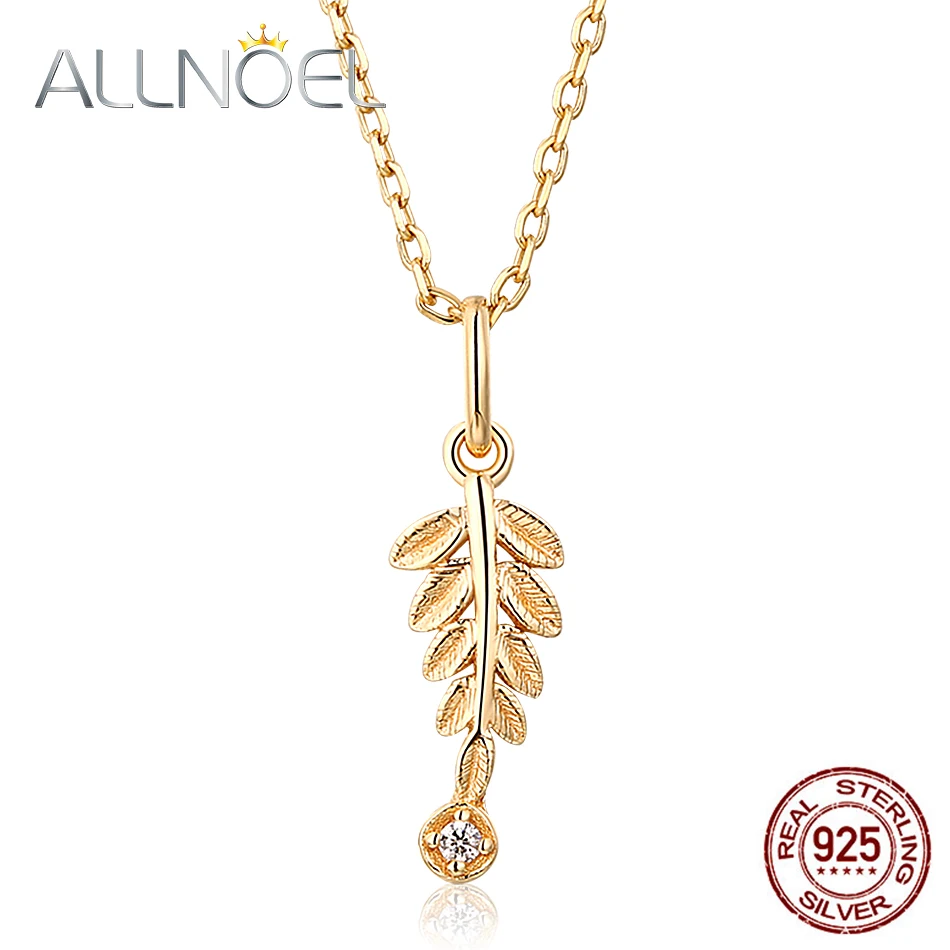 

ALLNOEL Solid 925 Sterling Silver Pendant Necklace For Women Real Zircon Gemstone Olive Leaf Pendants Necklaces Fine Jewelry