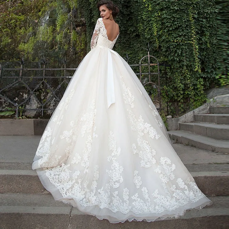 Вечерние кружевное платье принцессы Vestido De Noiva v образным вырезом бальное