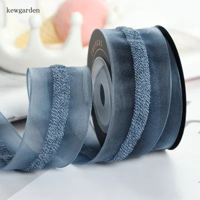 Темно-синий Kewgarden сэндвич Вуаль ленты DIY брошь бантик для волос кружева Марля атласная лента " 1,5" 5/" вручную изготовленная лента упаковка Riband 5Y - Цвет: Темно-синий