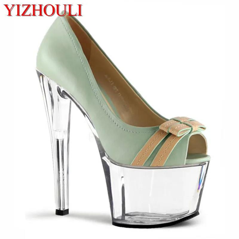 17cm super high heels, thin and fish-mouth crystal single shoes, hate sky-high bow tie, dancing shoes