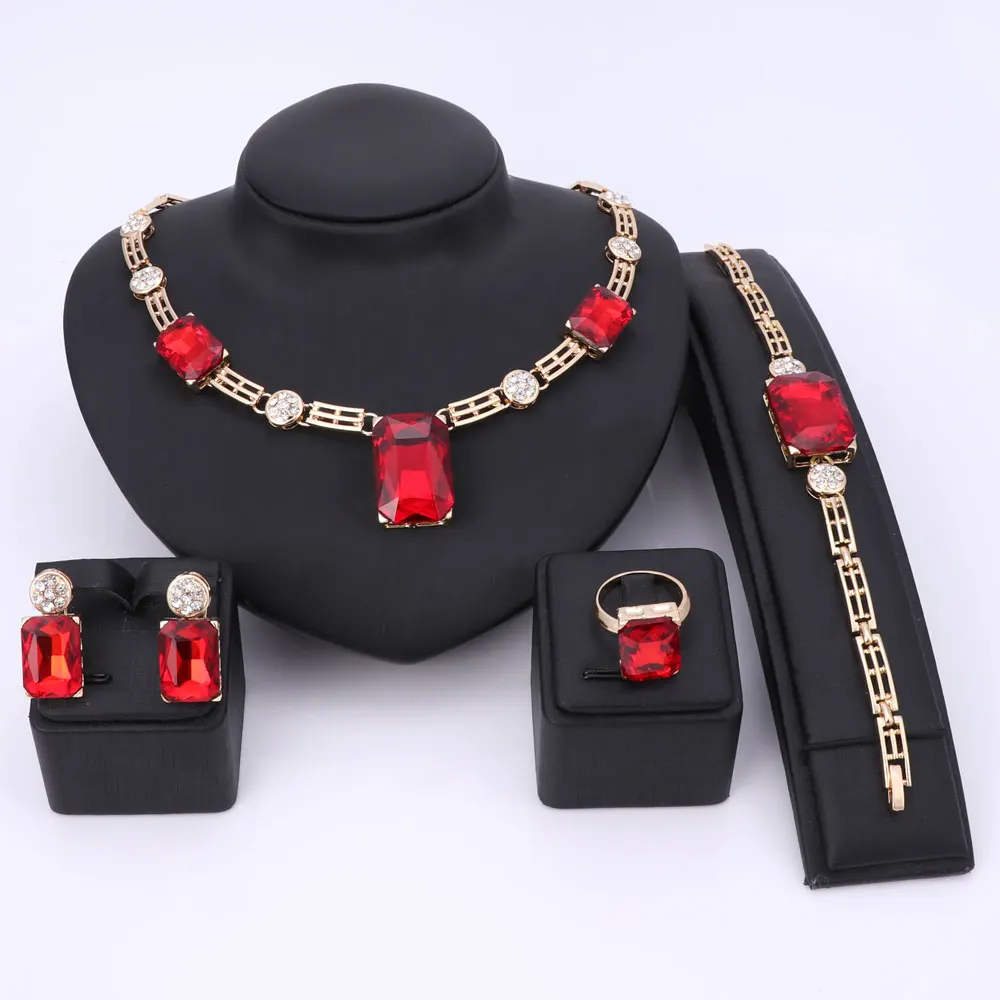 Модные Ювелирные наборы для женщин золотой цвет кристалл драгоценный камень