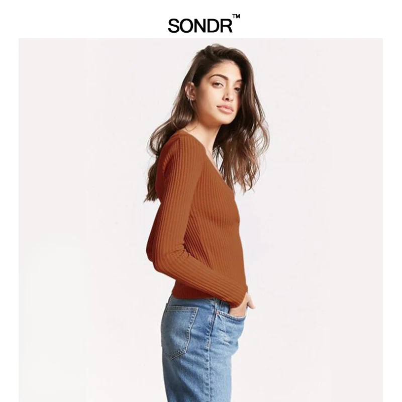 Женская трикотажная рубашка с длинным рукавом и V-образным вырезом | одежда