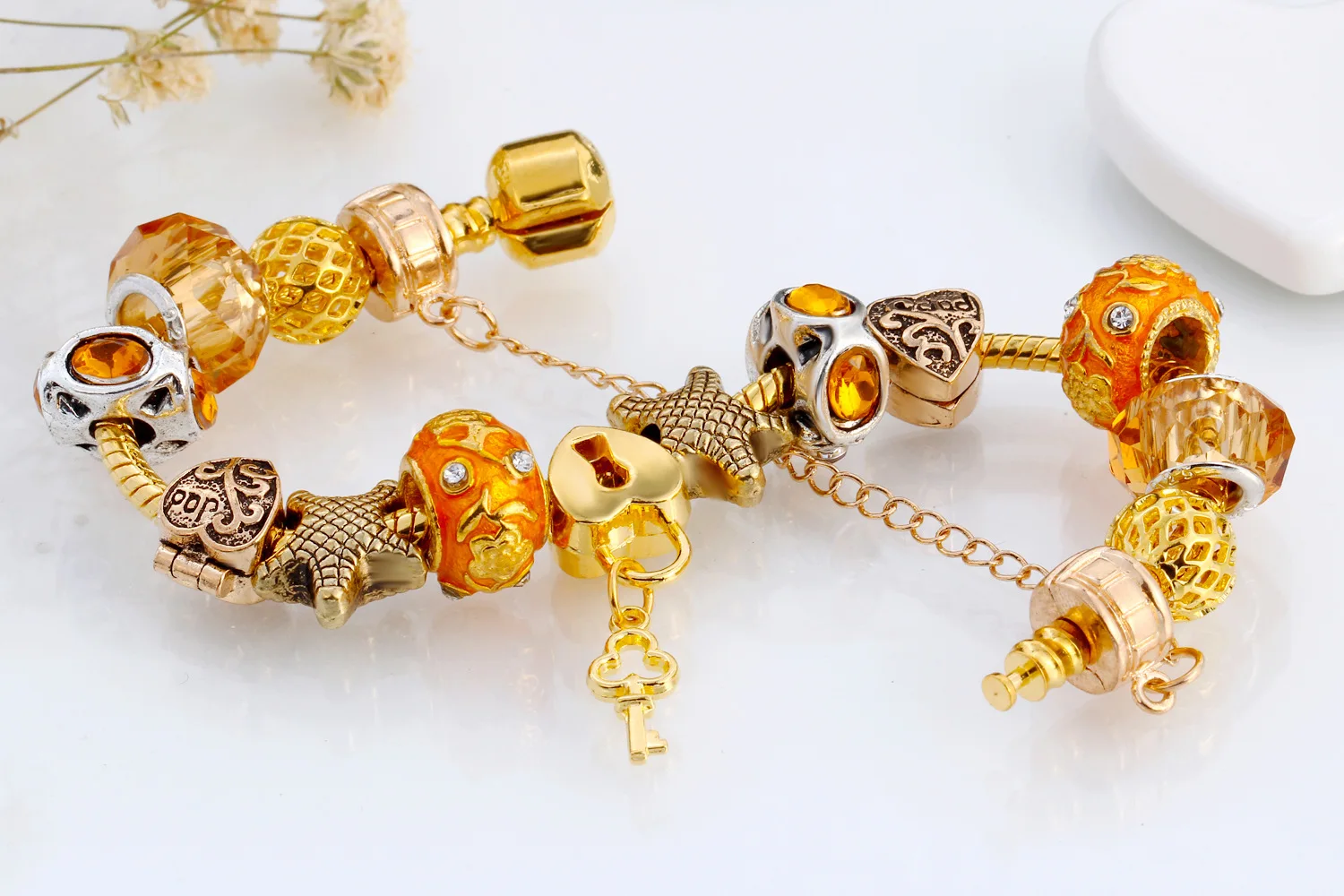 Antique gold color key Charm pandora Bracelets for women Austrian crystal &amp Bangles Wedding Engagement Jewelry | Украшения и
