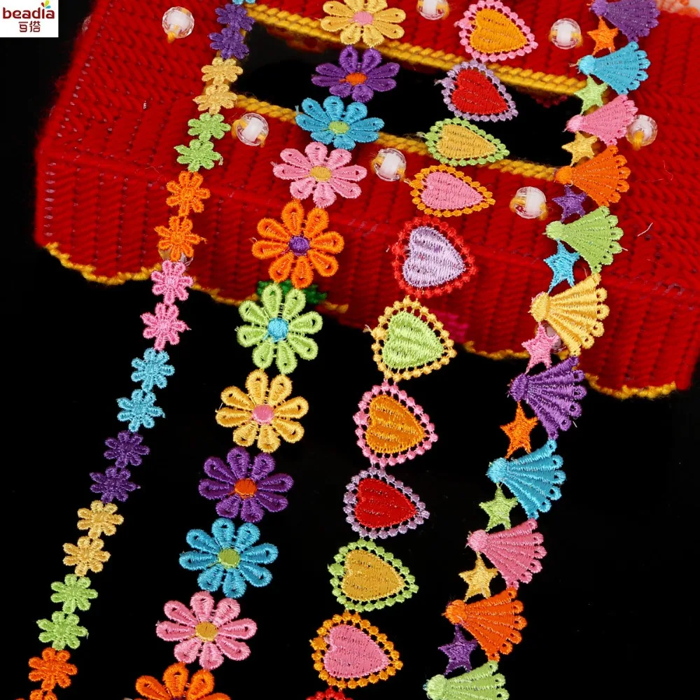 2 ярдов/партия разные размеры/формы цветная вышивка кружевной шнур лента отделка