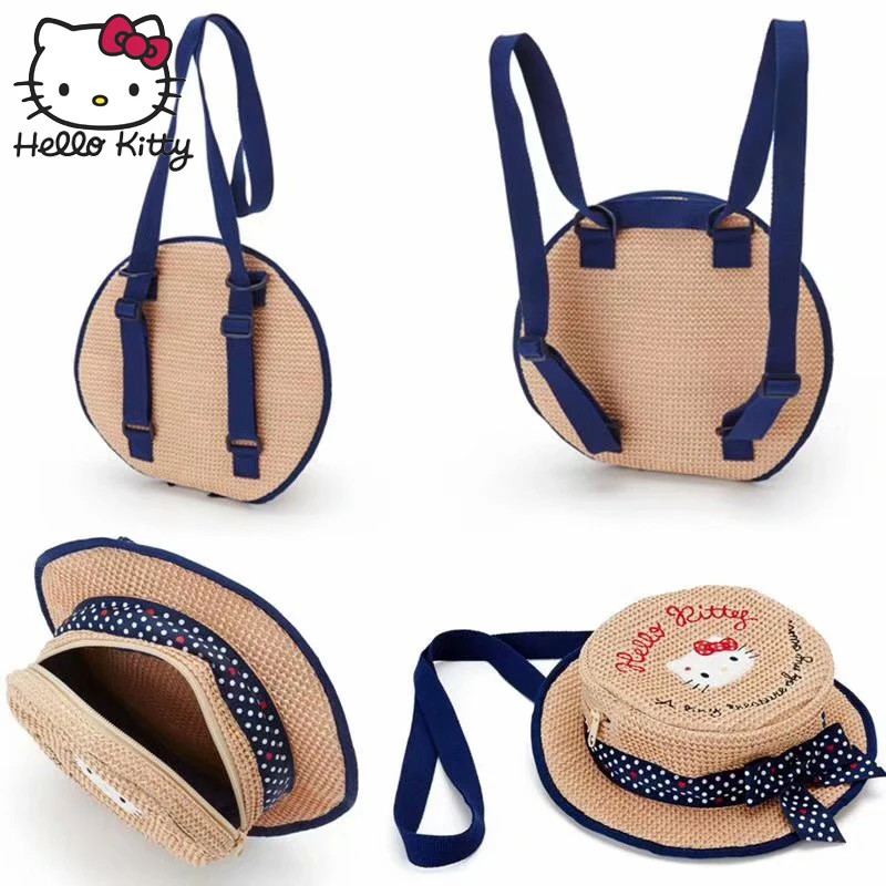Hello kitty плечевые сумки через плечо модная соломенная сумка для девочек маленькая соломенная шляпа сумка Детский плюшевый рюкзак подарок