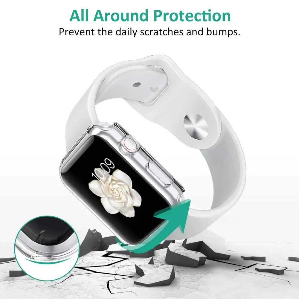 TPU прозрачный защитный чехол для часов Apple Watch 40 мм 44 мм серия 4, чехол для умных часов Apple Watch Series 5 44 мм 40 мм