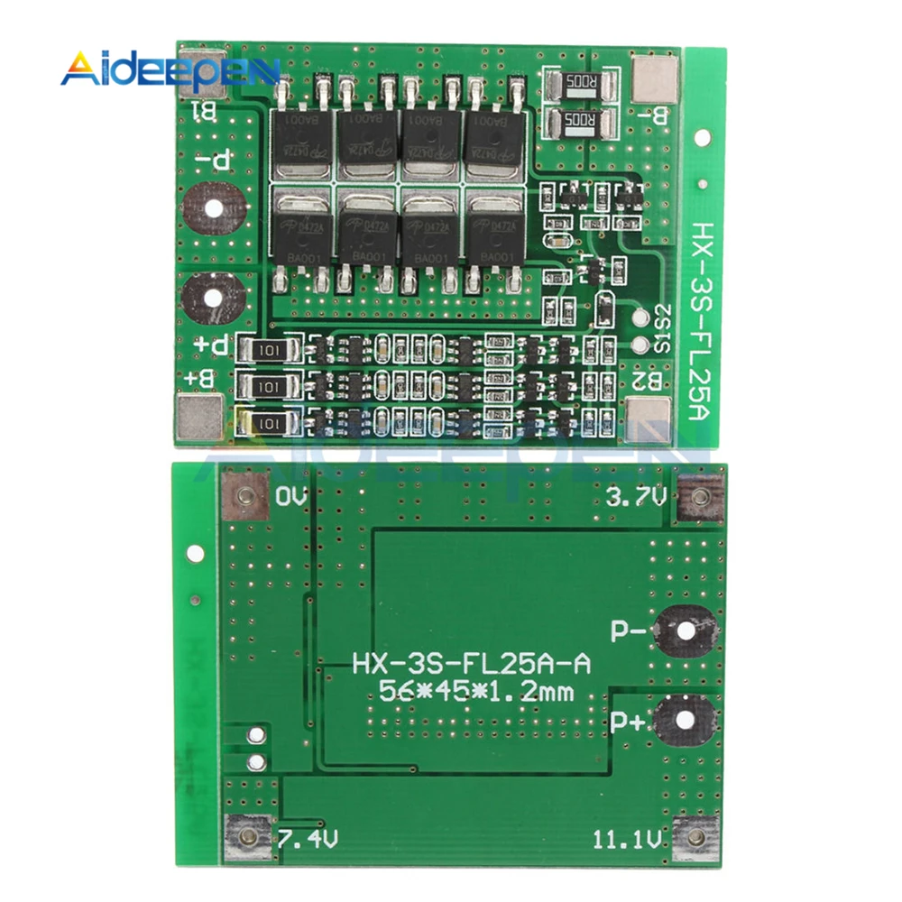 Защитная плата 3S Li-Ion 18650 BMS PCM с функцией балансировки 25 А для модуля аккумулятора