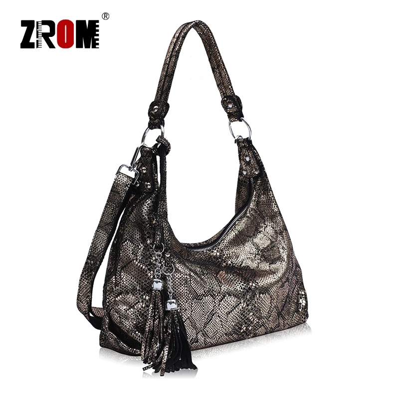 ZROM Brand Genuine Leather Bag Women Fashion Serpentine prints Handbags Female Large Shoulder Bags Hobos Tote | Багаж и сумки