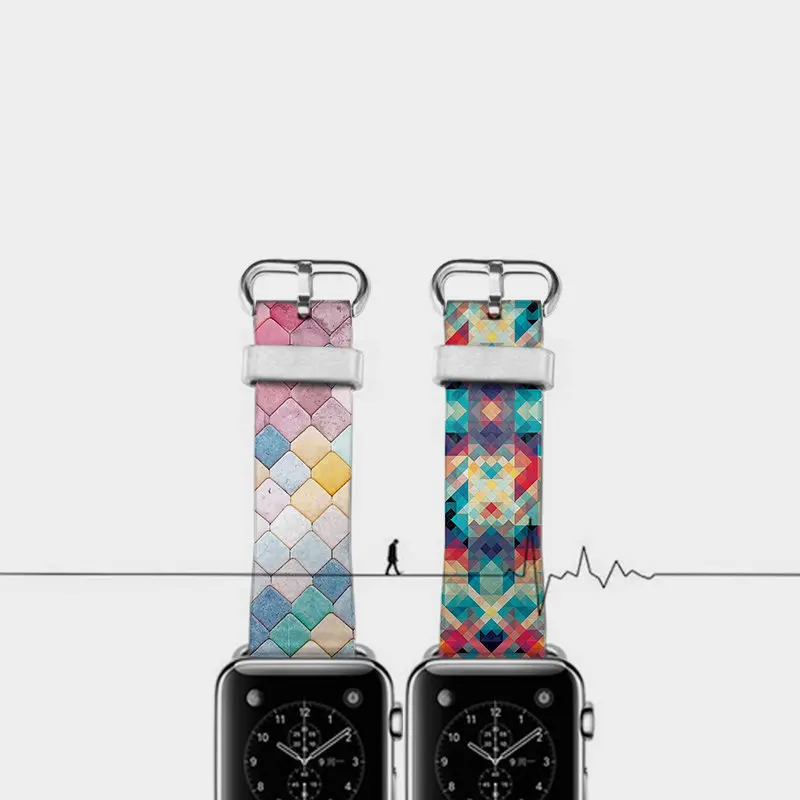 Rainbow38/40/42/44 мм ремешок для часов из натуральной кожи цвет для Iwatch ремешок для Apple Watch для samsung наручный браслет 22 мм 24 мм мозаика