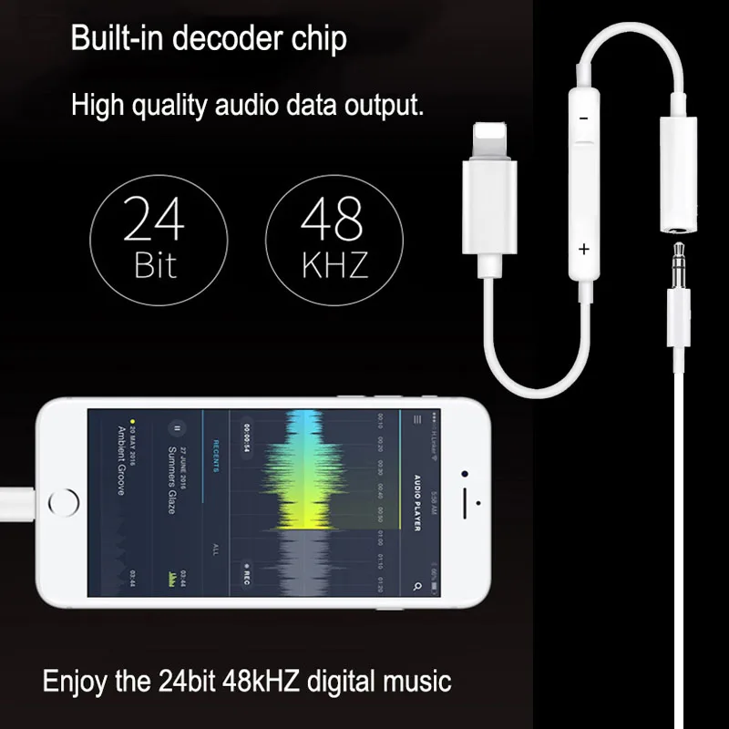 Allvcover Bluetooth Control Audio Converter For Lightning to 3.5mm Jack Headphone iPhone X 7 8 Plus Cable Earphone Adapter | Мобильные