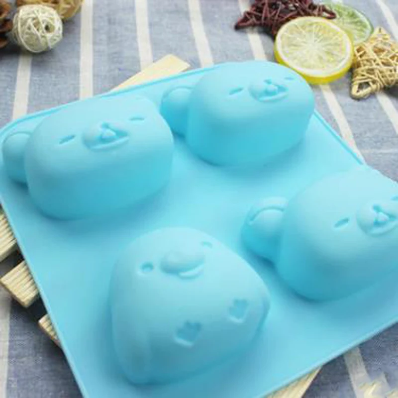 4 Hole Lazy Bear Silicone Cake Mold Soap Raccoon Pudding Small Penguin Accessories Products Cookies | Дом и сад