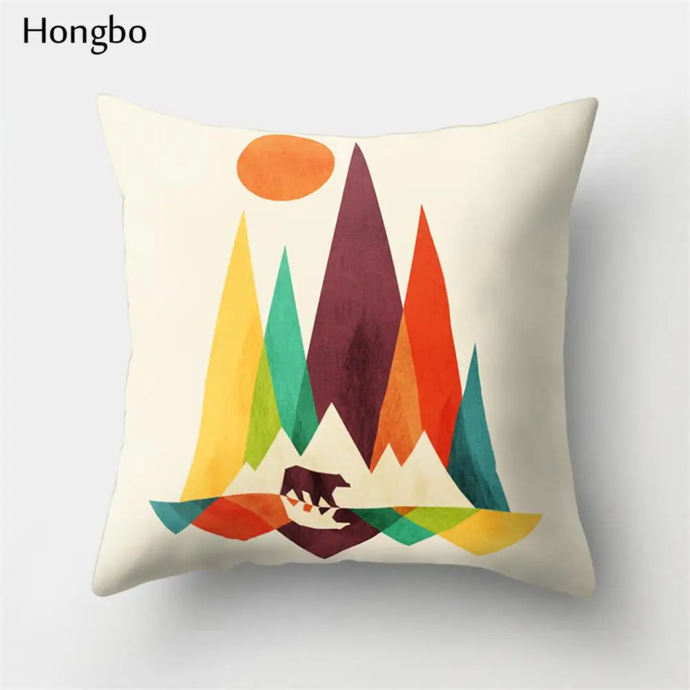 Hongbo 1 шт., креативный чехол для подушки с рисунком солнца, птиц, гор, чехол для подушки, наволочка для кровати, чехол для подушки для автомобиля, дивана, домашний декор - Цвет: 2