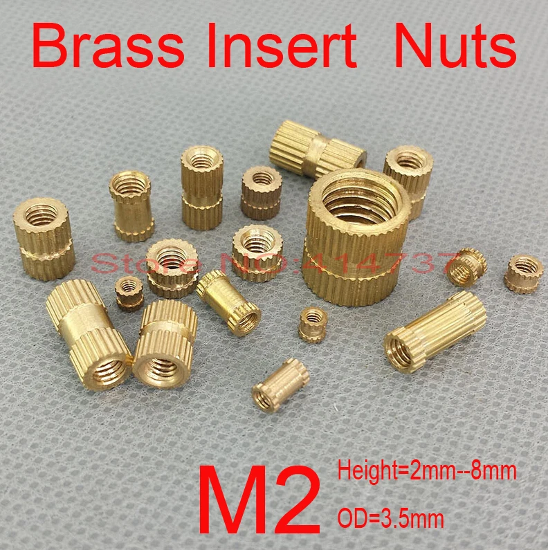 

M2 Brass Insert Nut Thumb Brass Knurled Round Nut Injection Moulding OD=3.5mm Height=2mm--8mm